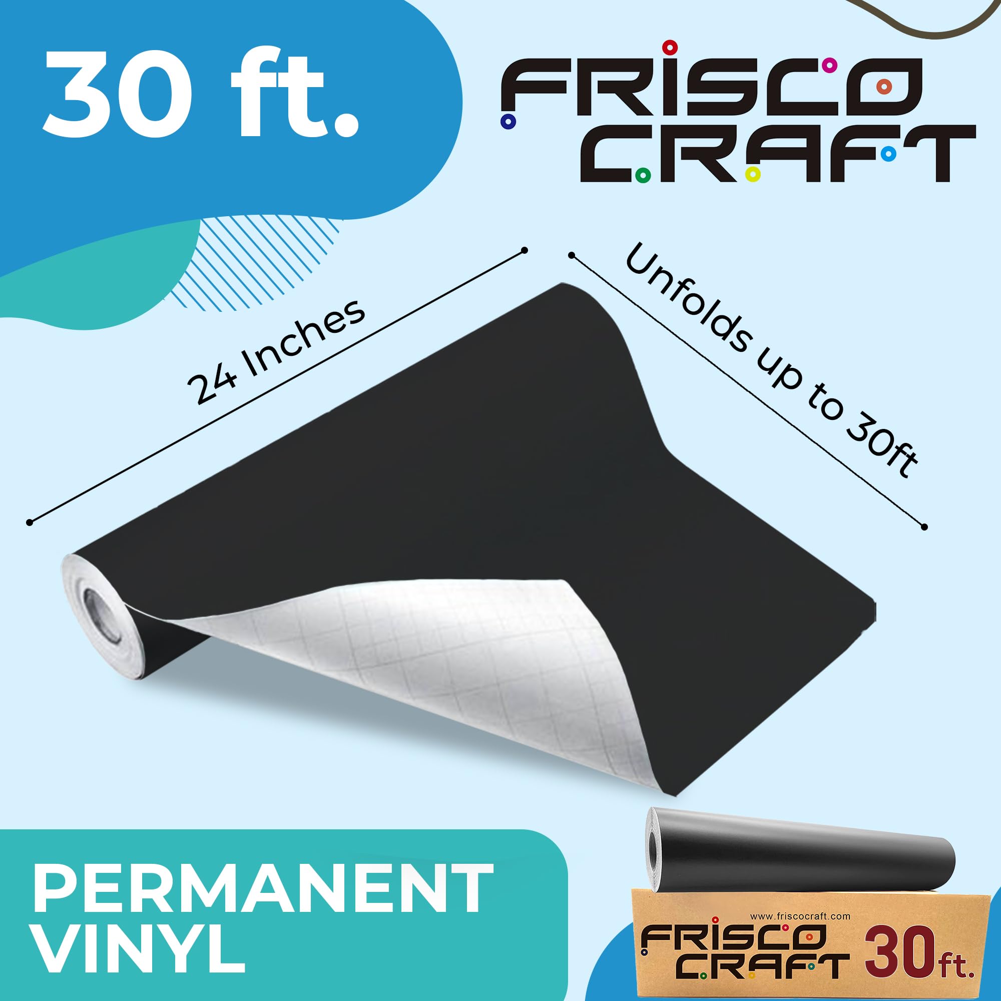 Frisco Craft Matte Black Permanent Vinyl - Black Vinyl Roll - Permanent Outdoor, Water & Weather-Resistant with Siliconized Backing - Adhesive, Matte (24