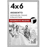 Americanflat 4x6 Metal Picture Frame With Rope-Style Textured Detailing - Modern Metal Picture Frames with Shatter-Resistant Glass - Elegant Gallery Style Frame for Tabletop or Wall Display - Silver