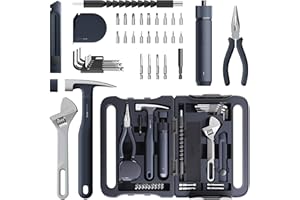 HOTO 40-Piece Tool Kit, Household Essentials Tool Set w/Smart Electric Screwdriver (LED, 3 Torque) + 14 Tools & 26 Accessorie
