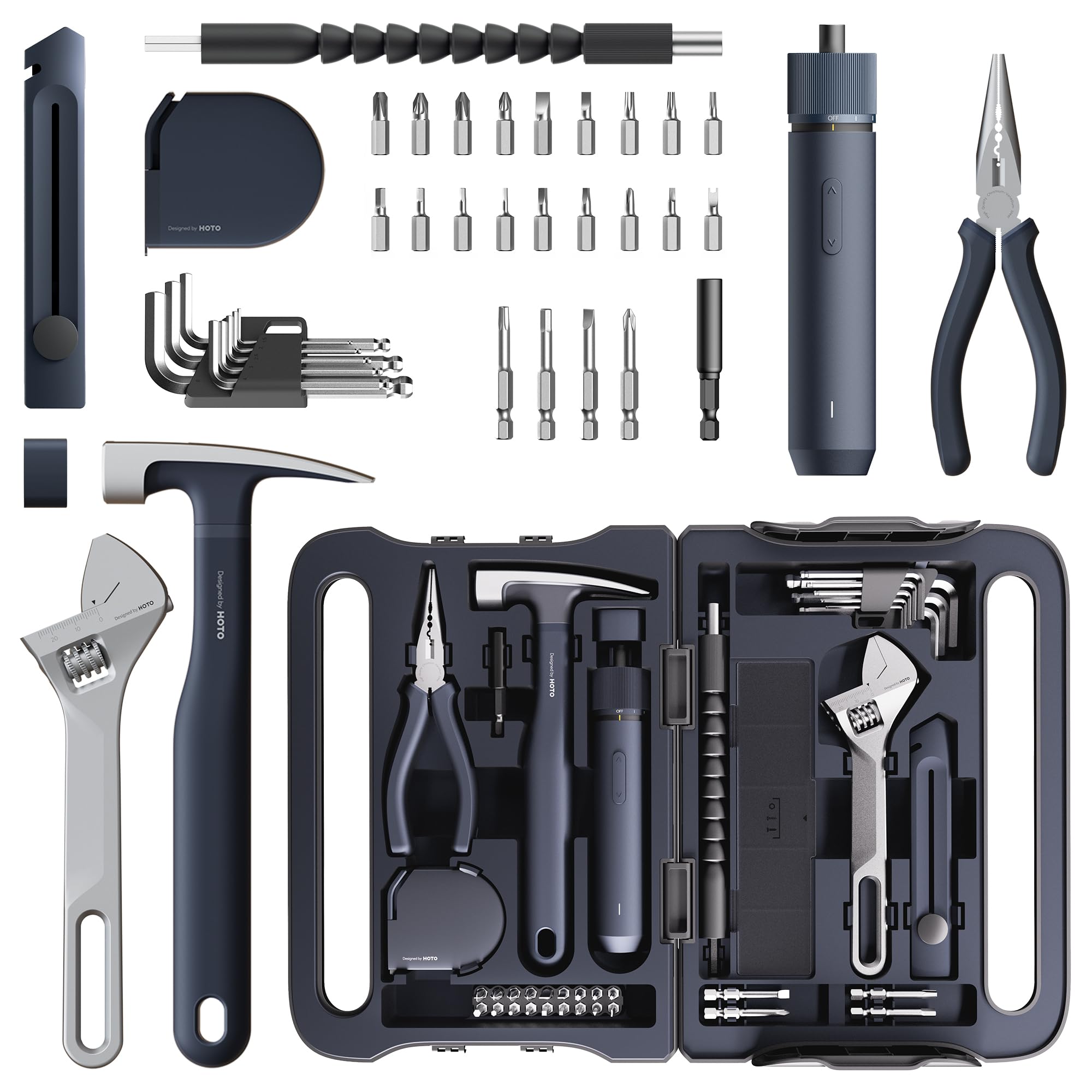 Photo 1 of HOTO 40-Piece Tool Kit, Household Essentials tool set w/Smart Electric Screwdriver (LED, 3 Torque) + 14 Tools & 26 Accessories | Pro-Grade Compact Organizer for Home, Dorm Repairs, DIY