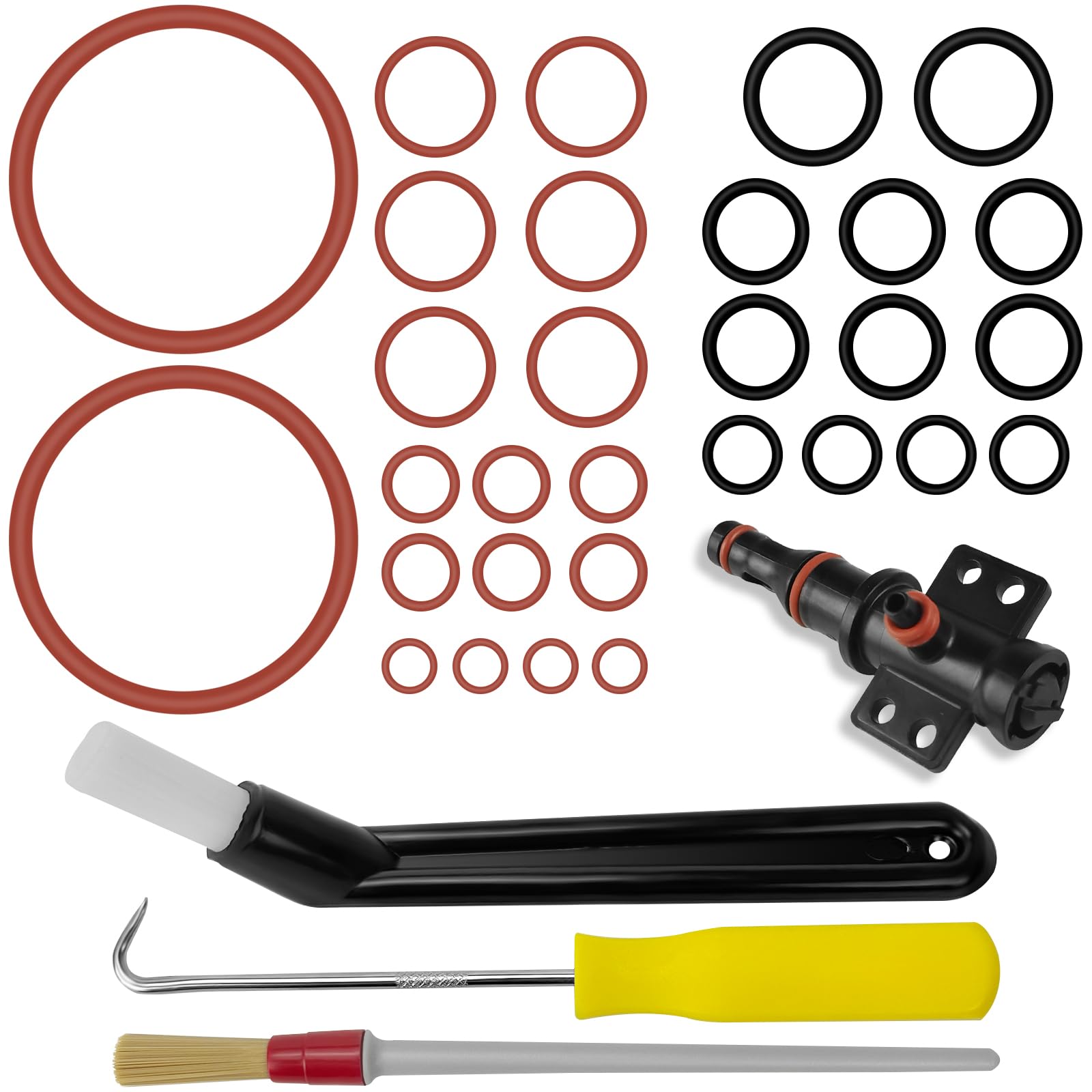 30pcs O-ring Seal for Support Valve, Sealing Rings Dispenser Group Compatible with Philips Saeco Spidem Gaggia Coffee Machines, with Curved Coffee Brush and 45° Hook (7 Models)