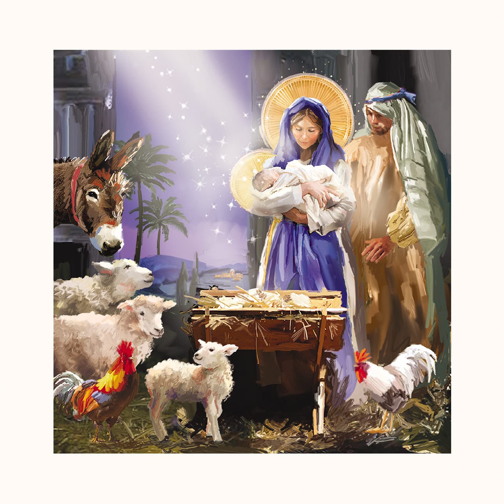 Ling Design Charity Christmas Cards - Nativity Scene with Animals Around the Manger - Eco-Friendly - Pack of 6 Cards