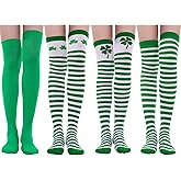 JOVITEC 4 Pairs St. Patrick's Day Stockings for Women Shamrock Stockings Irish White and Green Stripe Knee High Socks