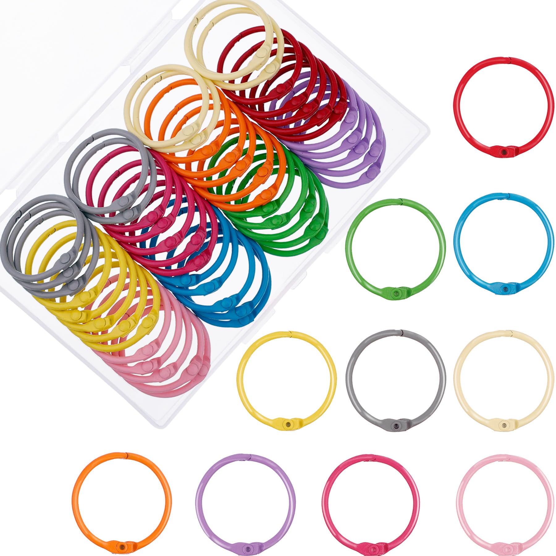 HAUTOCO 50Pcs Binder Rings, 30 mm/1.2 inch Colorful Loose Leaf Binders Metal Rings Book Rings Binding Ring for Flash Cards, Index Card, Papers, Keychains, School, Office, Home, 10 Colors