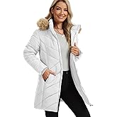 Funlingo Women's Winter Puffer Coat with Removable Hood Double Zipper Thickened Long Parka Jacket with Elastic Waistband