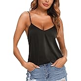 VIDUSSA Womens Silk Satin Tank Tops V Neck Casual Cami Sleeveless Camisole Blouses Summer Basic Tank Shirt
