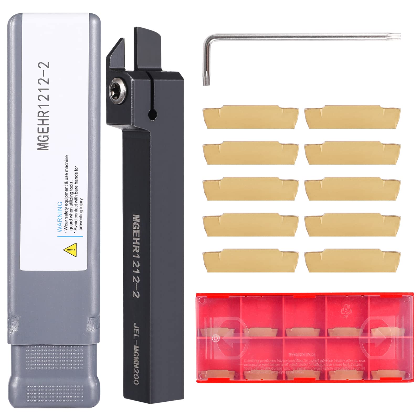 VerRich 11PCS Lathe Grooving Cutting Tools Kit,MGEHR1212-2 Parting Grooving Cut-Off Tool Holder Boring Bars with 10pcs MGMN200-G 2mm Carbide Inserts