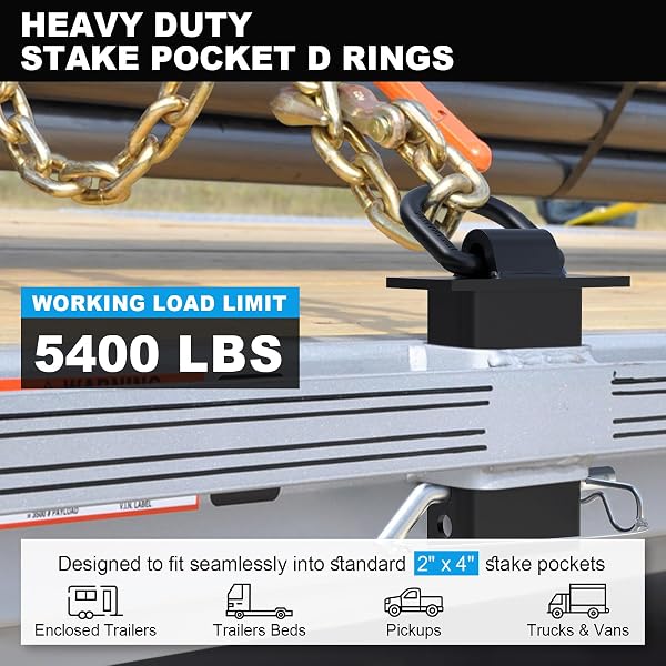 STAKE POCKET TIE DOWN 1/2“ D RINGS 6 PCS, HEAVY DUTY STAKE POCKET TIE DOWN D RINGS FOR FOR FLATBED CARGO TRUCKS AND TRAILERS, ADJUSTABLE UTILITY TRAILER ACCESSORIES WITH ANTI-LOSS PIN, 12000 LBS