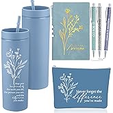Funnymoom 6 Pcs Valentines Office Coworkers Appreciation Gift Set for Lady Women Thank You Gift Bulk for Employees 16 oz Plastic Tumbler Makeup Bag Journal Pens for Staff, Team, Teacher, Nurse