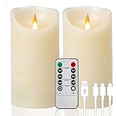 haitanghua Rechargeable flameless Candle, LED Candle, Ivory Real Wax Flickering Pillar Candle, with Remote Control and Timer, Suitable for Home/Outdoor/Holiday Decoration