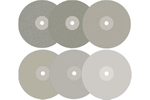 DZQ 6Pcs Diamond Flat Lap Wheel Disc Arbor Hole 8" x 1/2" Abrasive Lap 240 320 600 800 1200 3000 Grit for Cutting or Sanding Stone and Glass