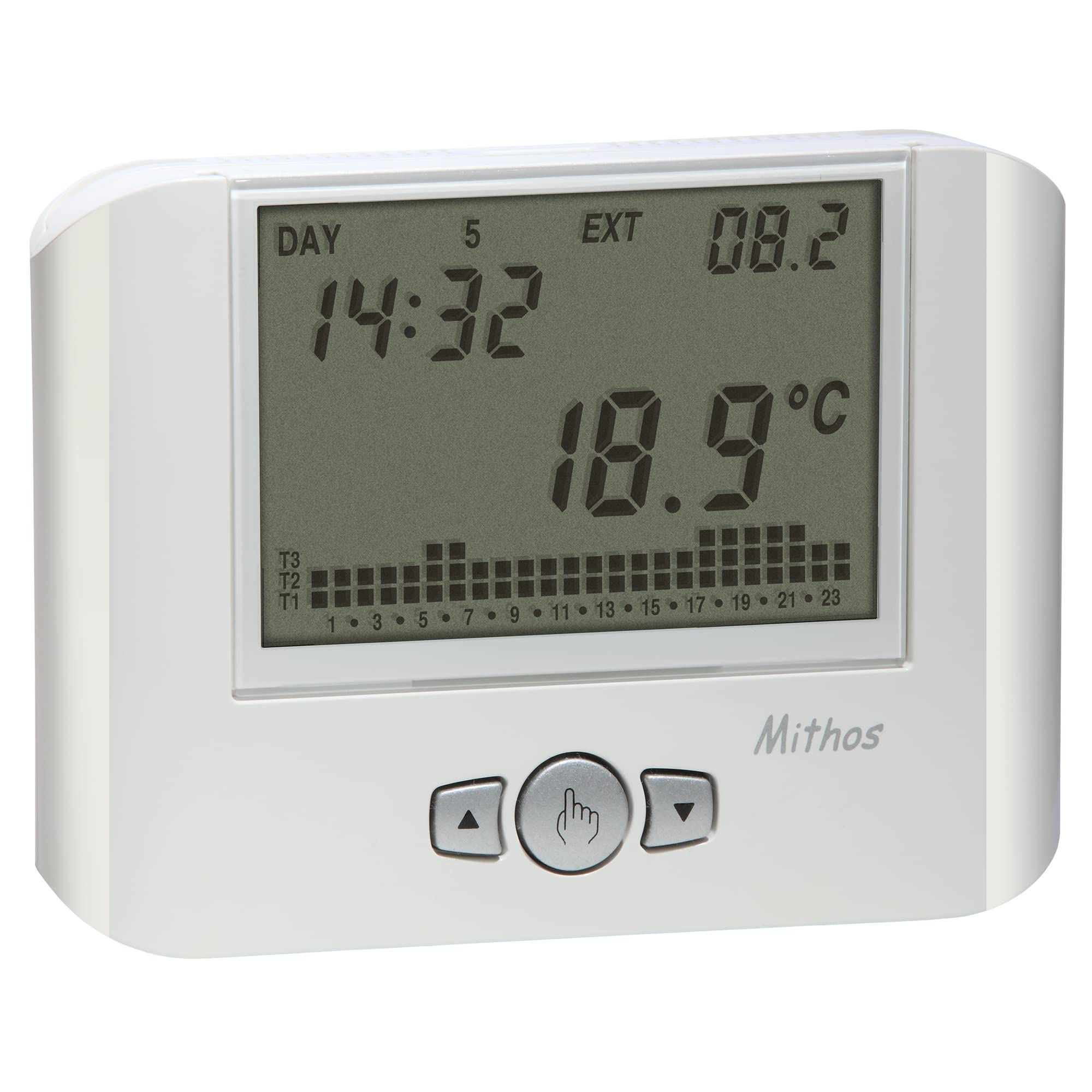 VEMER VE328100 Model MITHOS Bianco Weekly chronothermostat with Battery Supply. Wall-mounting. Color White