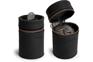Hide & Drink, Thick Leather Piggy Bank Bucket, Fits in Car Cup Holders, Coin Case, Coin Organizer, Zippered Pouch, Full Grain Leather, Handmade (Charcoal Black)