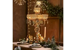 KOLNLALA Elegant 5-Arm Candelabra Centerpiece with Crystal Pendants - 23.6 Inch Tall Table Centerpiece for Weddings, Parties, Home Decor for Mother’s Day, Holidays & Special Occasions (1, Gold)