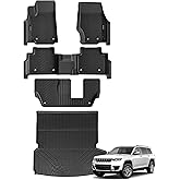 Auxko All Weather Floor Mats & Cargo Mat & Backrest Mat Fit for Jeep Grand Cherokee L 7 Seat (2nd Row Bench Seat) 2026 2025-2021 Liner Trunk Mat Accessories Odorless Black