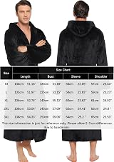 Vlazom Flannel Hooded Bathrobe for Men, Soft Warm Loungewear XXL A-black view 6