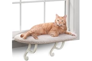 K&H Pet Products Kitty Sill Cat Window Perch for Large Cats, Orthopedic Window Hammock Bed Holds 40LBS, Washable Cover, Kitty Windowsill Bed Seat for Indoors - Cream Fleece, Unheated, 14 X 24in