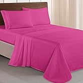 Elegant Comfort Luxurious 1500 Premium Hotel Quality Microfiber Three Line Embroidered Softest 4-Piece Bed Sheet Set, Wrinkle and Fade Resistant, Full, Hot Pink
