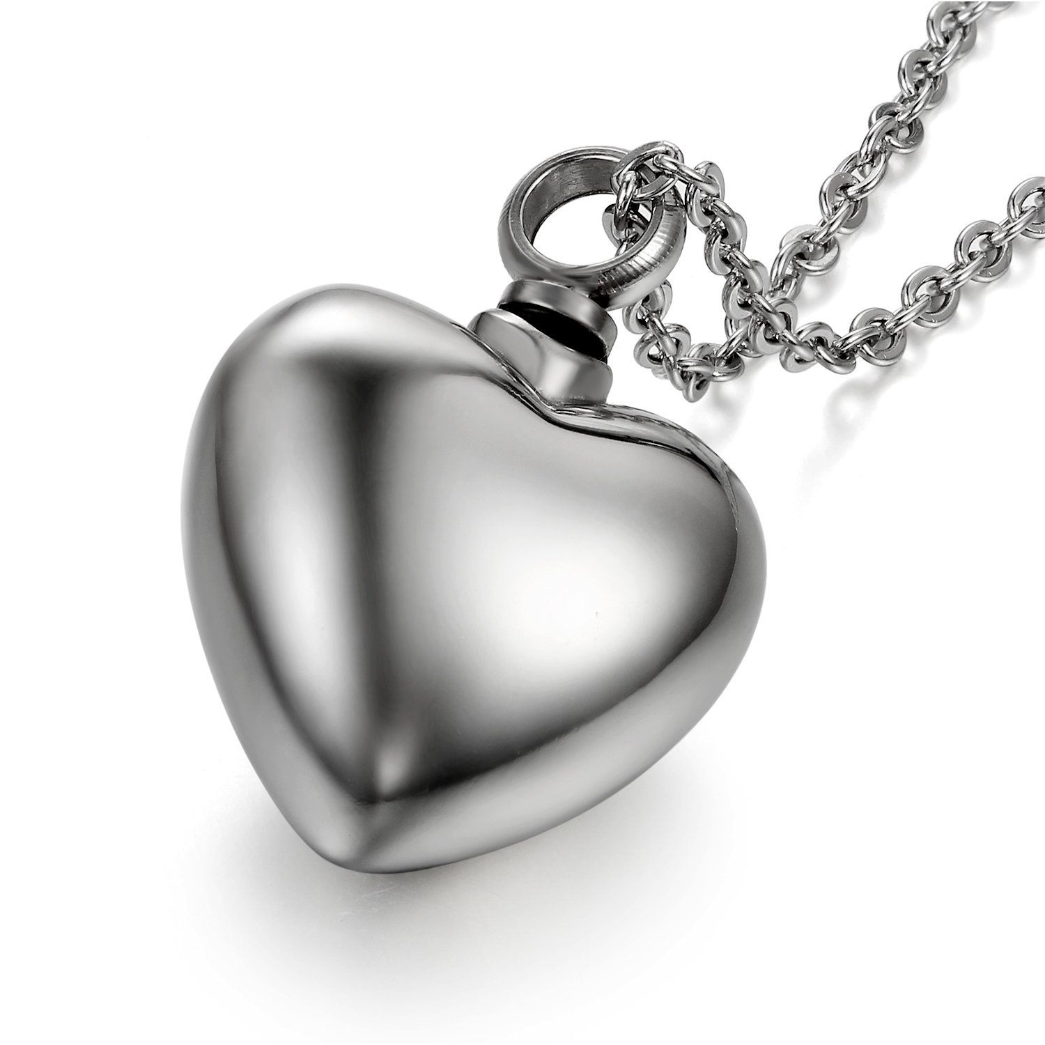 JewelryWe Urn Necklace for Ashes: Women Silver Heart Stainless Steel Polished Pendant Cremation Keepsake Jewellery Memorial Gift for Pet Human Ashes