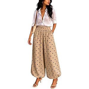 Bianstore Women's Polka Dot Balloon Pants Elastic High Waist Loose Bottoms | Soft Lightweight Balloon Pants with Stretch High