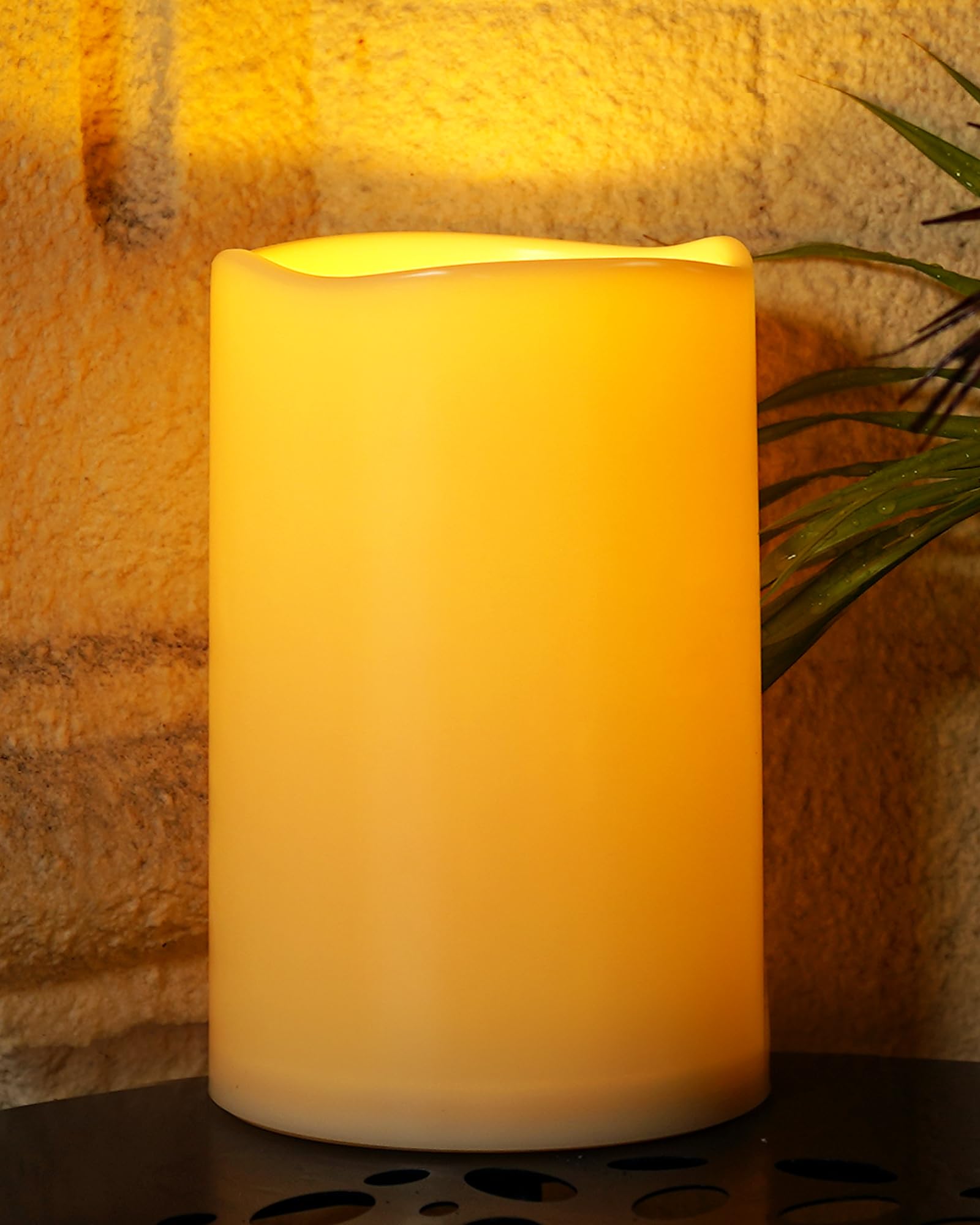 Photo 1 of Homemory 6" x 9" Extra Large Outdoor Waterproof Candle with Auto 6-Hour Timer, No Remote, Ivory Plastic Made, Long Last for Half A Year