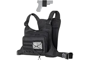 ROGJUK Sports Running Chest Bag for Men Woman, CCW Outdoor Chest Pack EDC Tactical Vest with Built in Phone Fixed Strap Pistol Holster, Breathable Vest Pouch for Workouts Hiking Walking Dog Black
