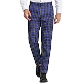 Lars Amadeus Men's Plaid Dress Pants Flat Front Regular Fit Business Checked Trousers