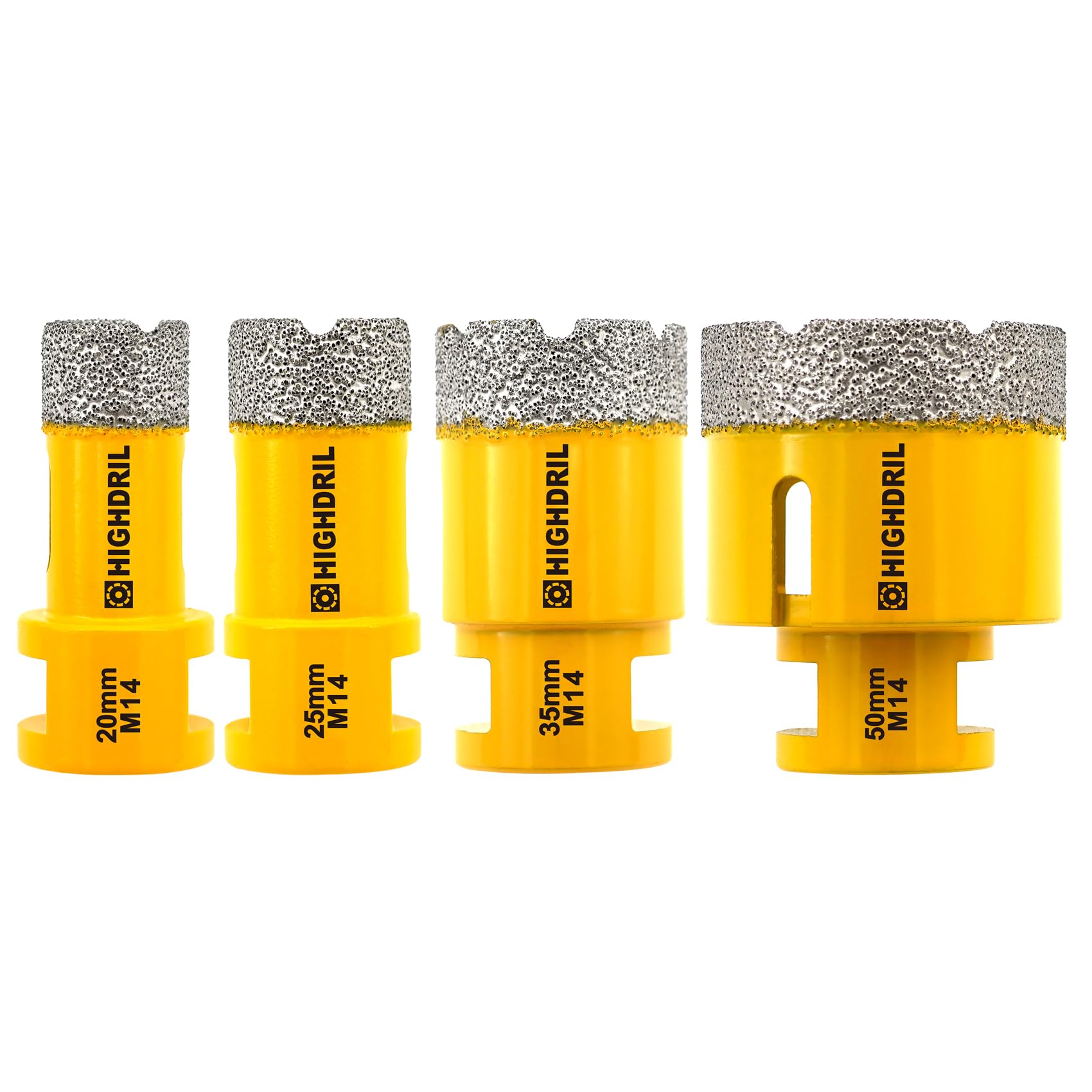 HIGHDRIL Diamond Core Drill Bit - 4Pcs 20/25/35/50mm with M14 Thread Dry drilling for Porcelain Tile Ceramic Granite Marble Stone Masonry Brick for Angle Grinders