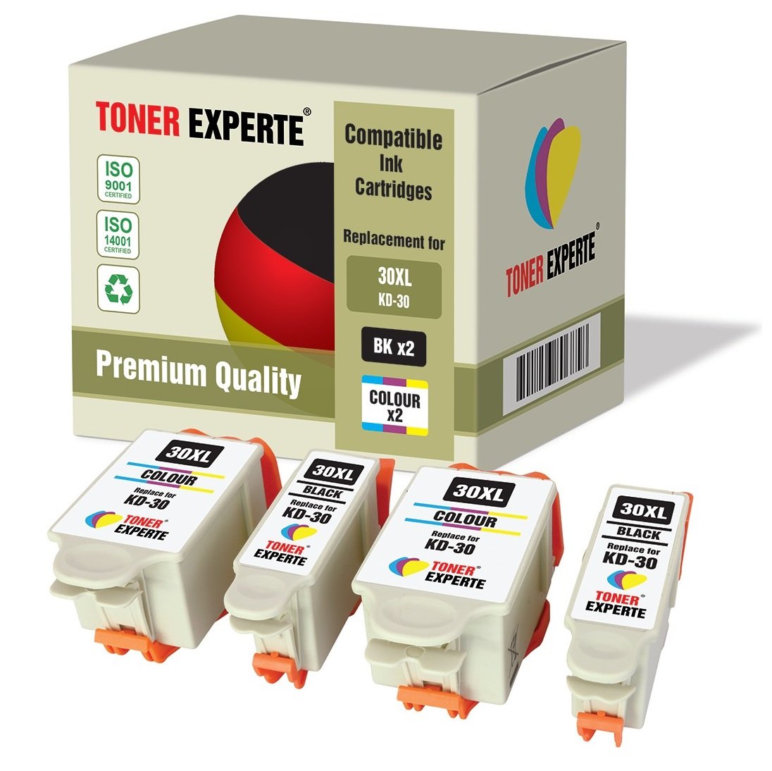 TONER EXPERTE® 4 XL (2 SETS) Compatible Ink Cartridges Replacement for Kodak 30XL (30B 30CL) ESP C100 C110 C115 C300 C310 C315 C330 C360 1.2 3.2 Hero 2.2 3.1 5.1 Office 2100 2150 2170 | High Capacity
