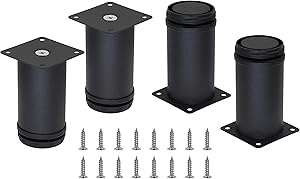 PHITUODA 4pcs Adjustable Furniture Legs, 4 Inch / 100 mm Stainless Steel Furniture Legs Thickened Cabinet Legs Sofa Legs Adjustable feet for Cabinets Sofa Table Shelves and DIY Furniture, Black