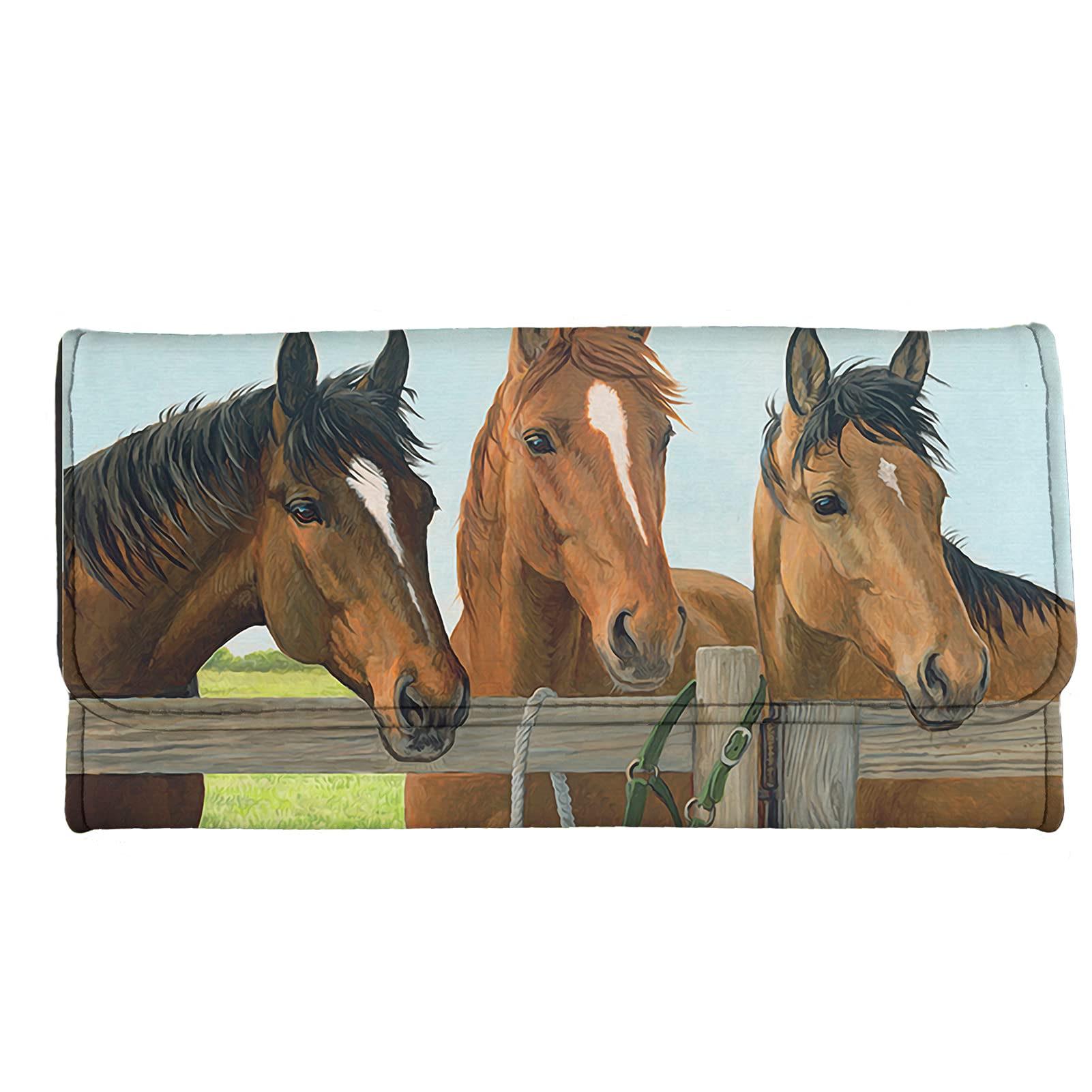 Kuiaobaty Brown Horse Wallet for Women with Multi Card Slots, Girls Long Clutch Farm Horses Print Purse Ladies PU Leather Pouch Animal Handbag
