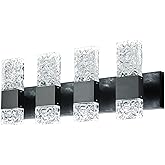 OYLYW Black Bathroom Light Fixtures Crystal Bathroom Vanity 4 Light Over Mirror Modern LED Wall Light ，6000K Cool Light，40 Wa