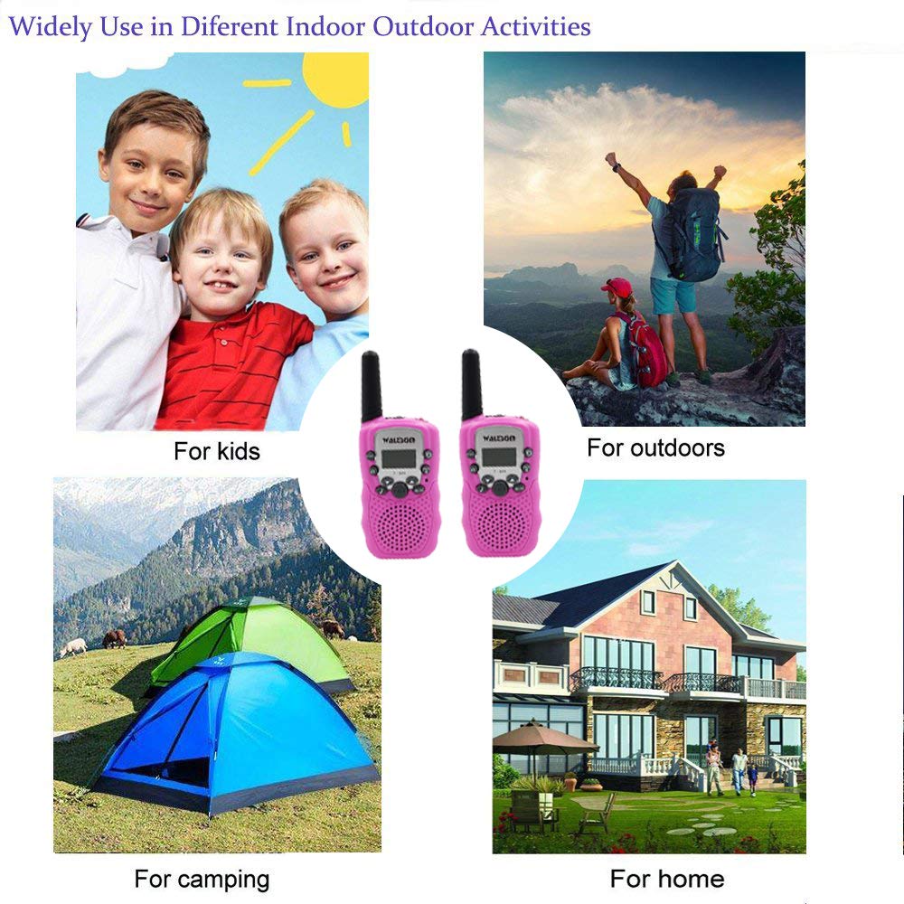 Waltsom Kids Walkie Talkies, 2 Pack Portable T388 3KM Long Rang UHF Radio 22 FRS and GMRS Walky Talky for Camping/Summer Camp/Spring Outing Indoor Outdoor Activities, Best Gift for Child (Pink)