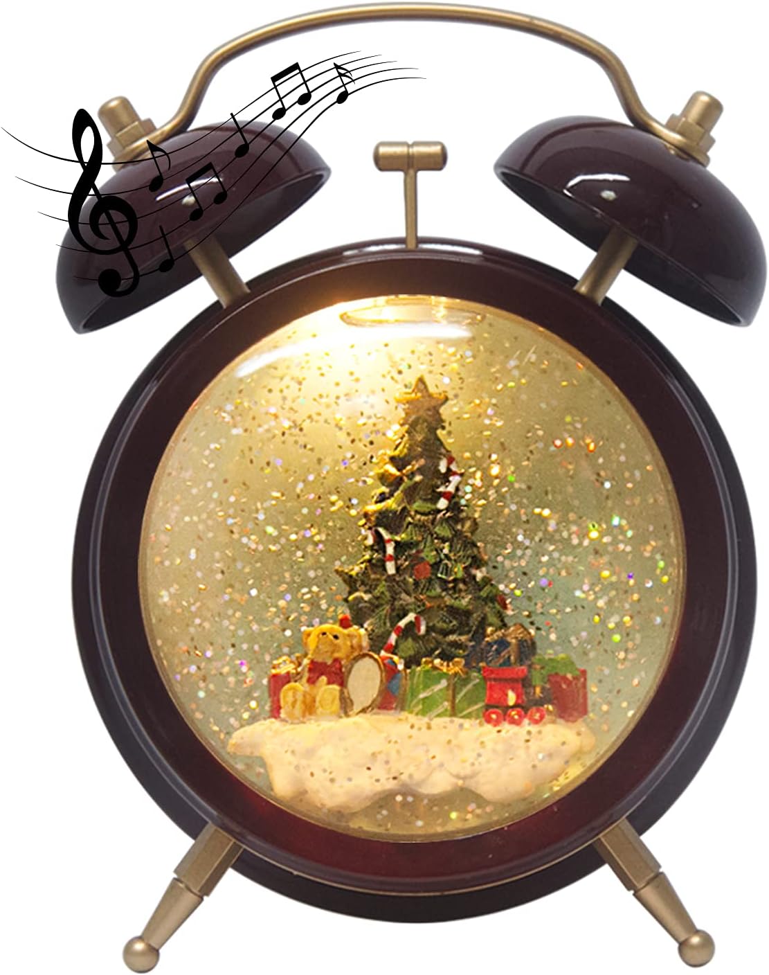 Snow Globes - Evelyne GMT-10322-D Christmas Tree and Presents Snow Globes Musical - Battery Operated LED Lighted Swirling Glitter Water Alarm Clock Style - Christmas Decorations for The Home