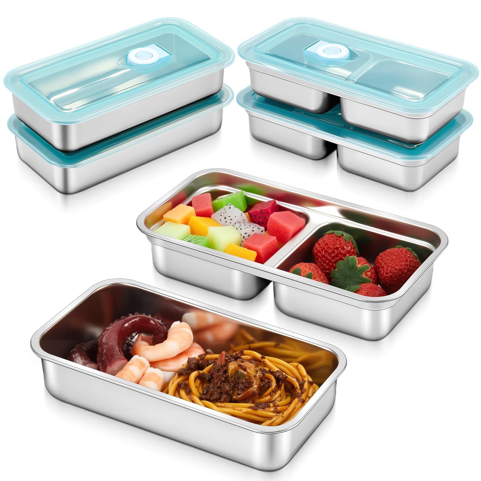 Photo 1 of Blushtier 4 Pcs Stainless Steel Snack Containers, Grab and Go Snack Containers Reusable, Double Compartment Condiment with Lid Stainless Steel Food Storage for Classroom Travel and Outdoor Camping