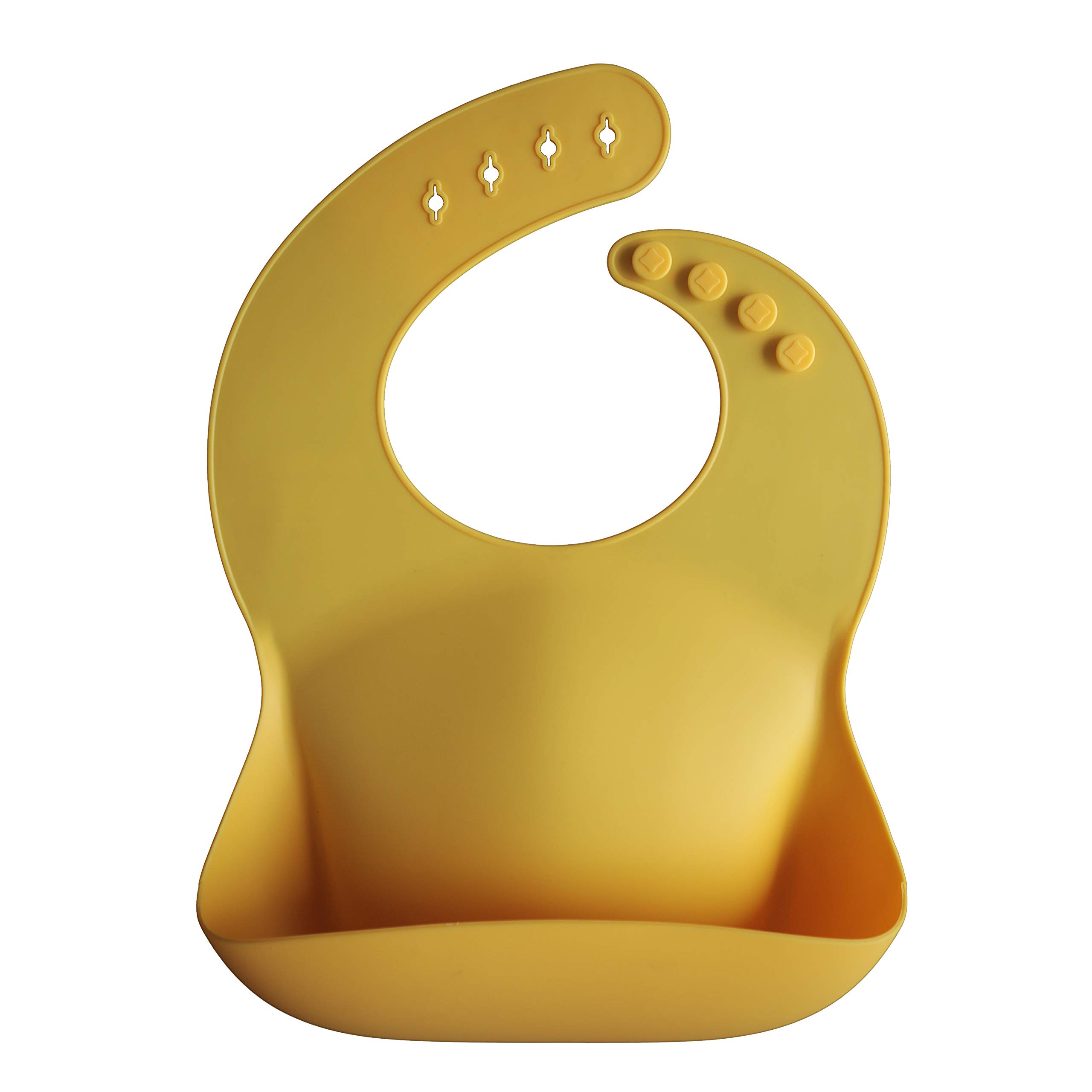 mushie Baby Silicone Bib | Adjustable Fit Waterproof Bibs | Easy Wipe Baby Feeding Bibs | 4 Adjustable Sizes with Deep Front Pockets | 100% BPA and Phthalate Free (Mineral Yellow)