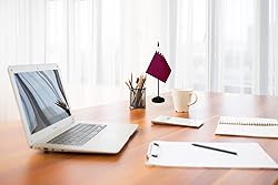 Qatar Qataris Small Mini Desk Flag Set Miniature