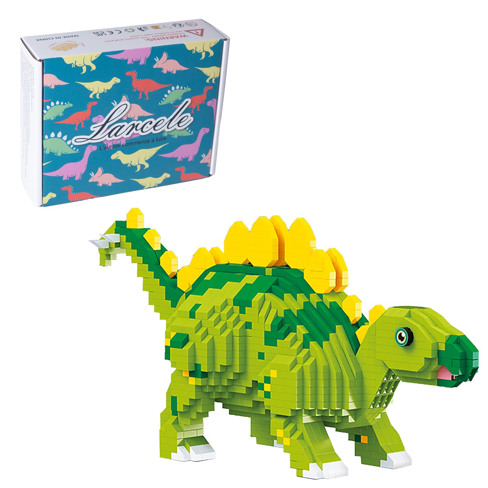 Larcele Micro Building Blocks Dinosaur Set, DIY Mini 3D Building Toy Bricks,1318 Pieces KLJM-06 (Stegosaurus)