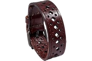 SHIMERITI Punk Rock Retro Simple Alloy Belt Buckle Wristband Hollow Square Pattern Pu Leather Adjustable Cuff Bracelet
