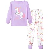Mikrdoo Baby Girls Pajamas Set 2-Piece Long Sleeve Cotton Stretch Soft Snug Fit Sleepwear for Kids 12Months-7Years
