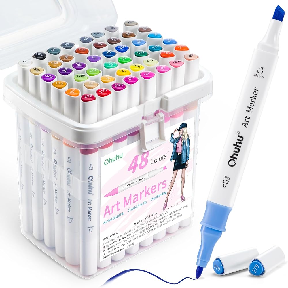 Ohuhu 48 Colour Alcohol Markers Double Tip Set for Architectural Design