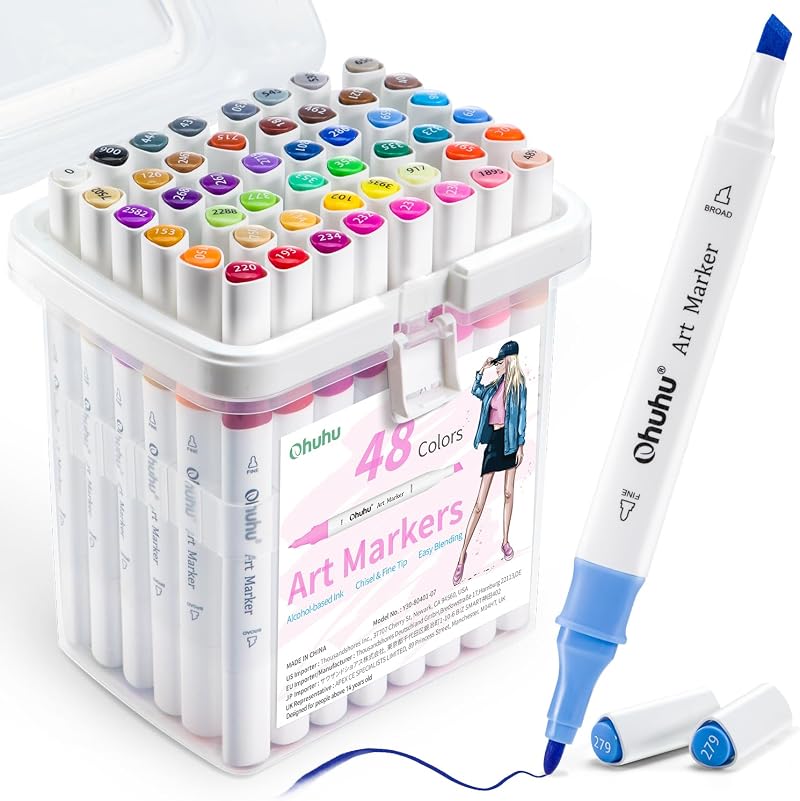 Ohuhu 48 Colour Alcohol Markers Double Tip Set for Architectural Design