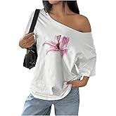 RoseSeek Women's Off The Shoulder Tops Floral Graphic Oversized Tshirts Shirts Y2k Summer Tops Trendy