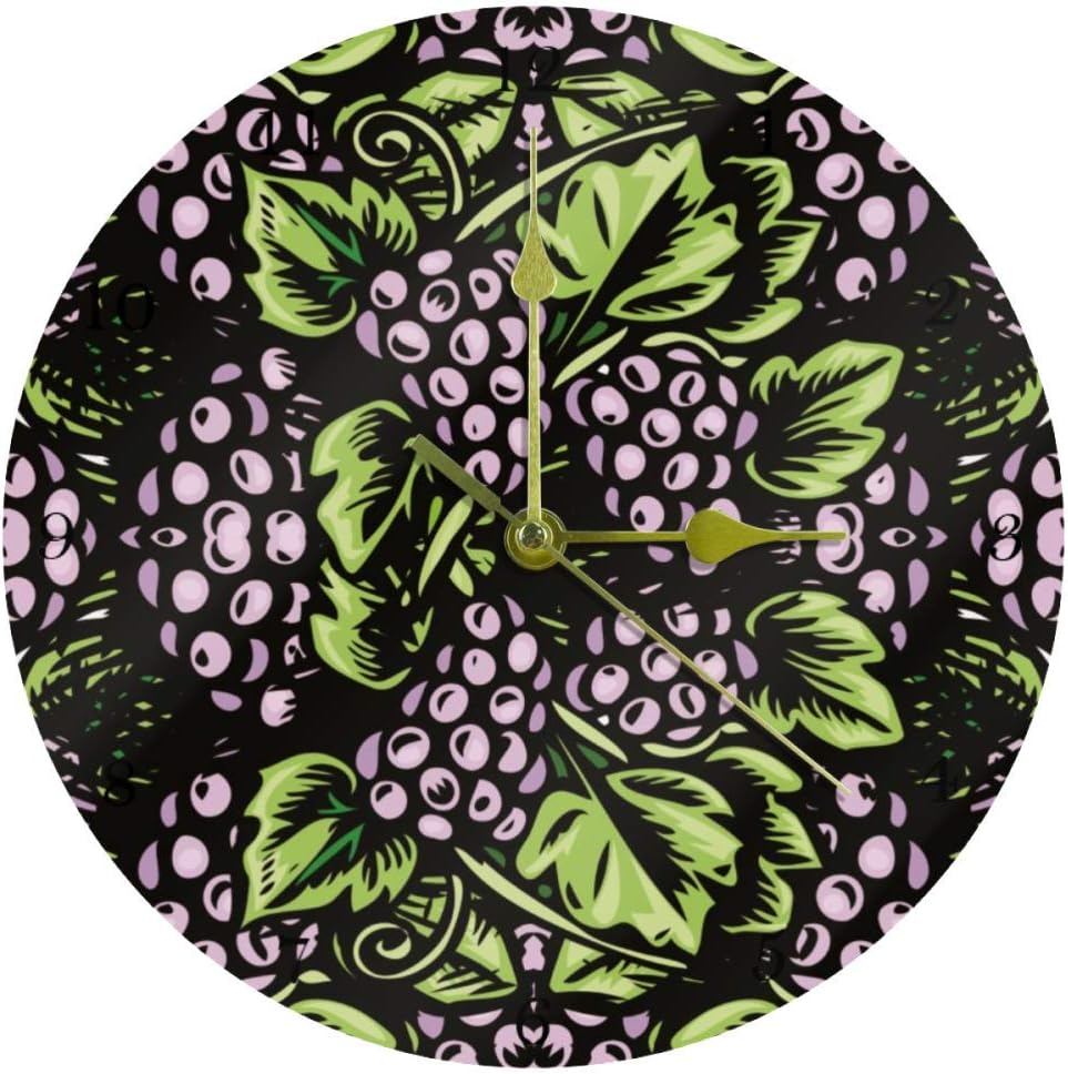 Eslifey Grapes Wall Clock Framless Non-Ticking Decor Wall Clock Round Acrylic Wall Clock