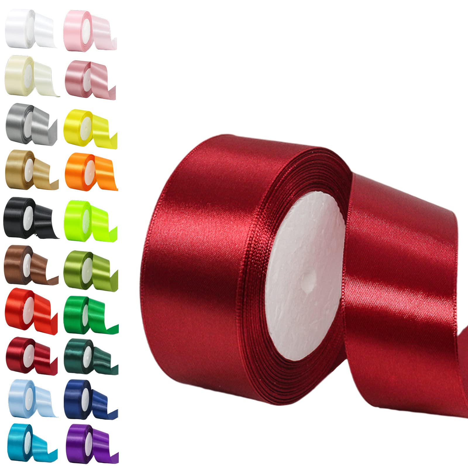 50mm Wide Wine Red Ribbon for Crafting,22M 2Inch Burgundy Red Solid Fabric Large Thick Ribbon Double Sided Satin Ribbons Decorative Ribbonfor Gift Wrapping Wedding Car Sewing Floral Xmas Presents