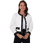 Allegra K Sequined Tweed Blazer for Women's Collarless Button Up Casual Office Short Blazers