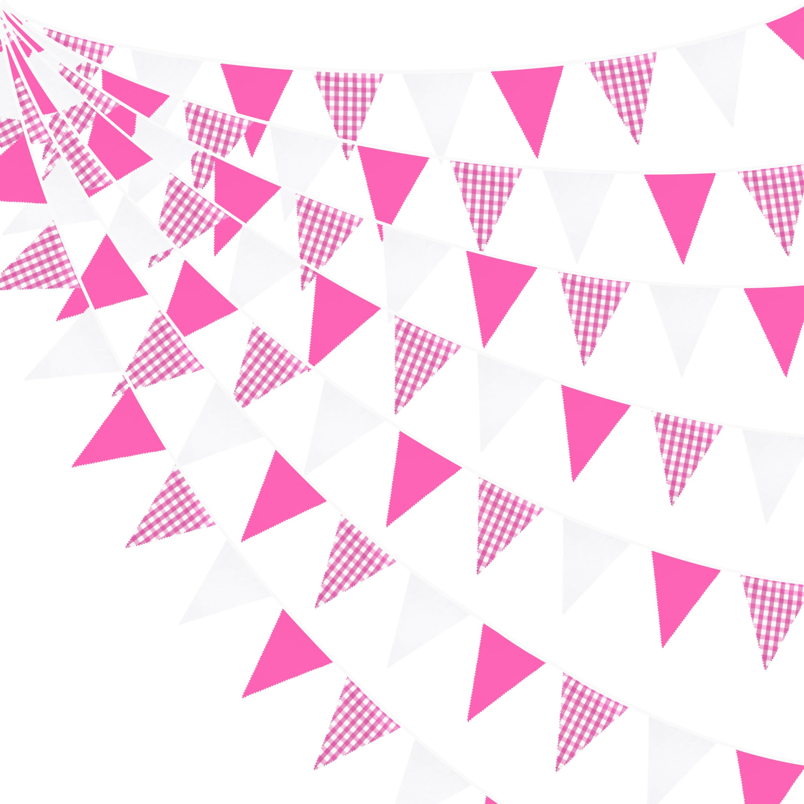 Photo 1 of 32Ft Hot Pink Party Decorations Pink Buffalo Plaid Checkered White Triangle Flag Gingham Pennant Fabric Garland Streamers for Wedding Birthday Baby Shower Anniversary Party Picnic Garden Decor