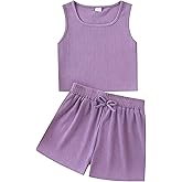 Cakaner Tween Girls Summer Clothes Ribbed Sleeveless Cropped Top and Shorts Outfit Set Size 8-12
