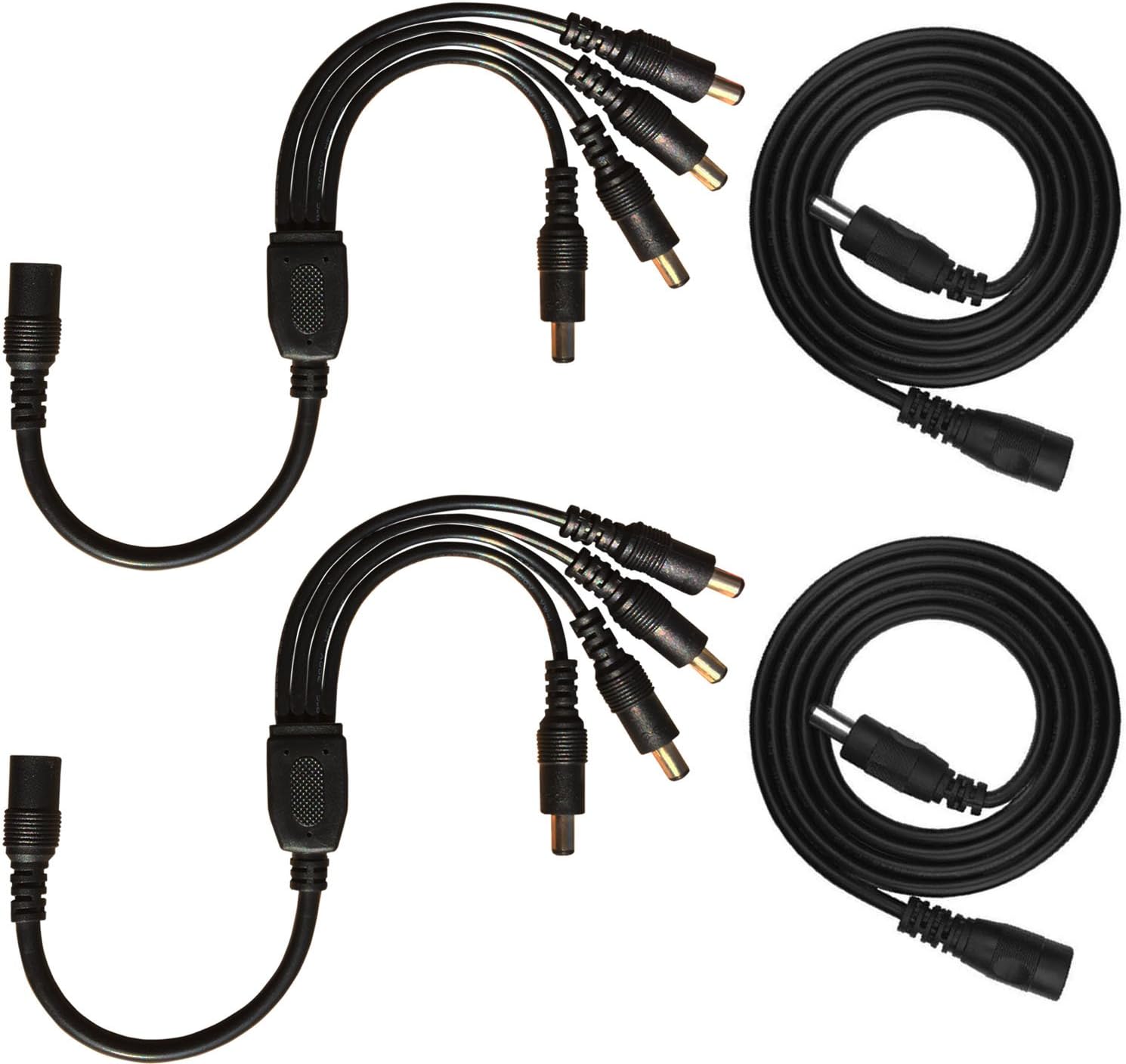 Kabenjee DC Power Adaptor 1 Female to 4 Male 5.5mm X 2.1mm DC Splitter Cable,DC Power Supply Branch Cable for CCTV Camera,LED Strip Light DC Jack Splitter(1 to 4 splitter)(2 pcs/pack)