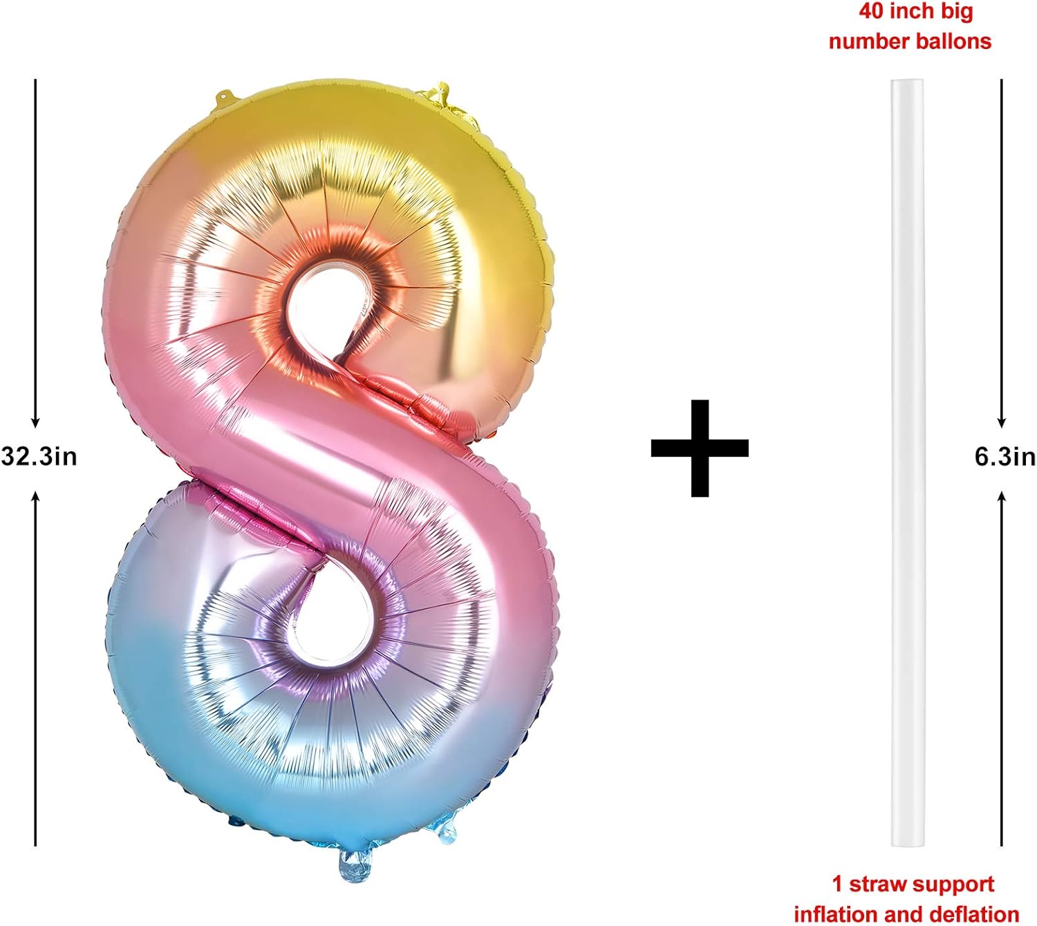 40 inch Rainbow Gradient Colorful Number 8 Balloons Foil Helium Balloons for Party Wedding Bachelorette Birthday Bridal Graduation Celebration Decorations Large Digital Balloons ( Rainbow Number 8 ): Toys & Games